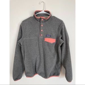 Patagonia Gray & Pink Synchilla Snap Pullover